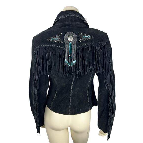 Scully Black Fringe Jacket with Turquoise Accents - Picture 8 of 14